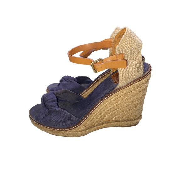 Tory Burch Blue and Tan Wedge Sandal size 9 - Picture 3 of 7